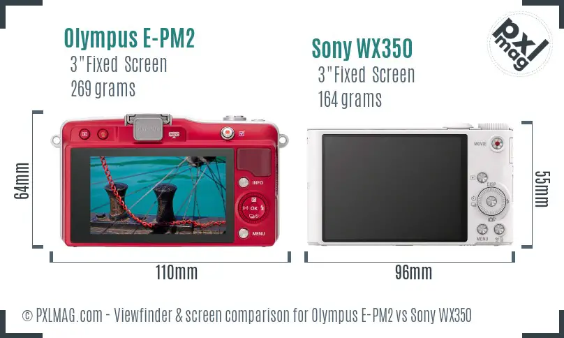 Olympus E-PM2 vs Sony WX350 Screen and Viewfinder comparison