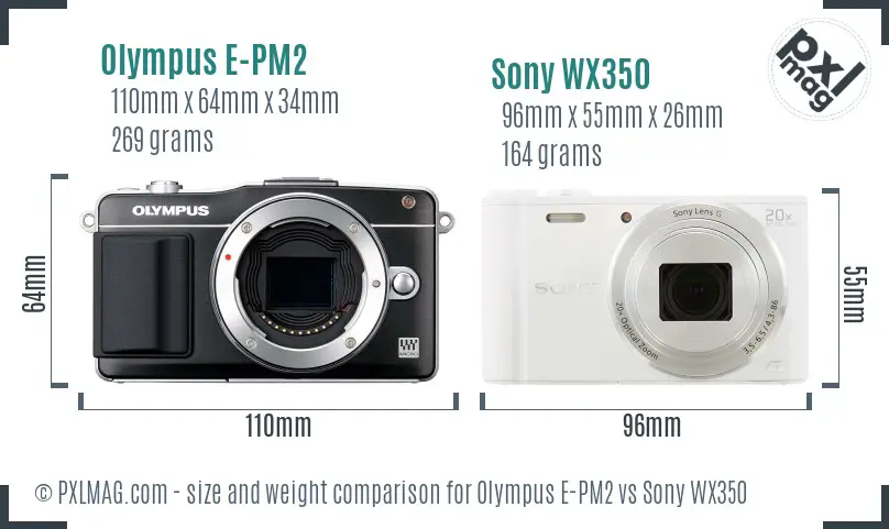 Olympus E-PM2 vs Sony WX350 size comparison