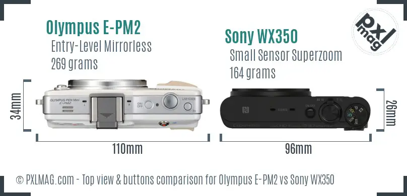 Olympus E-PM2 vs Sony WX350 top view buttons comparison