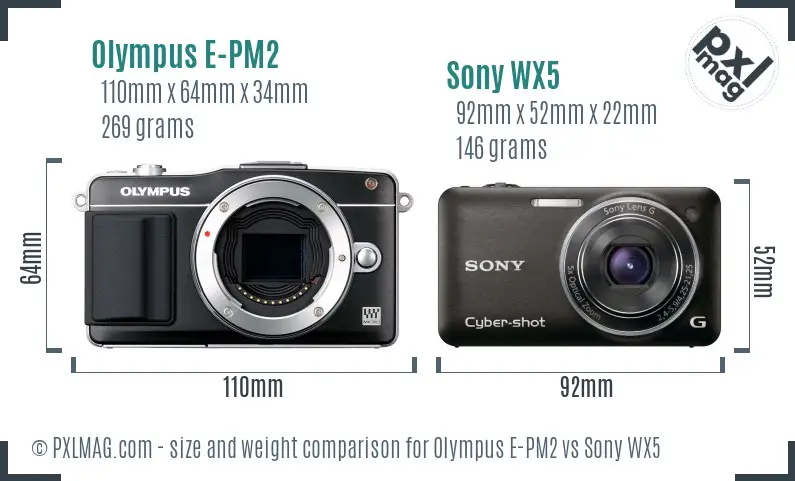 Olympus E-PM2 vs Sony WX5 size comparison