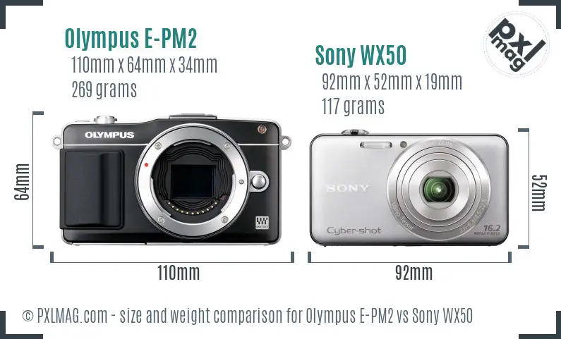 Olympus E-PM2 vs Sony WX50 size comparison Olympus E-PM2 vs Sony WX50 size comparison