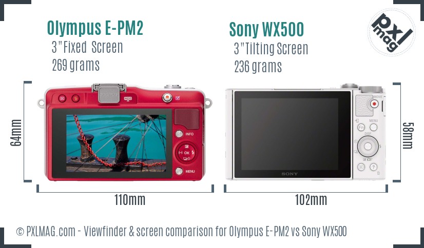 Olympus E-PM2 vs Sony WX500 Screen and Viewfinder comparison