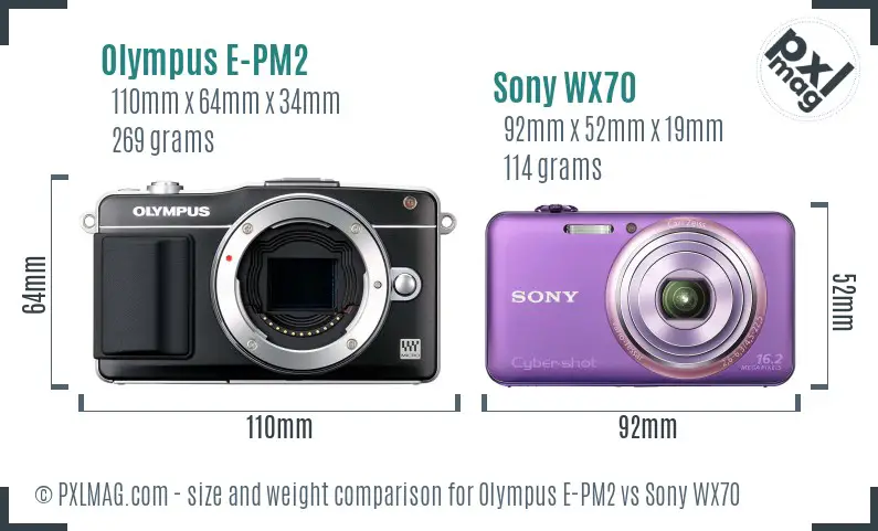 Olympus E-PM2 vs Sony WX70 size comparison Olympus E-PM2 vs Sony WX70 size comparison