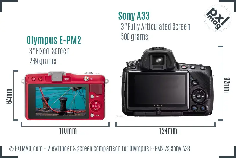 Olympus E-PM2 vs Sony A33 Screen and Viewfinder comparison