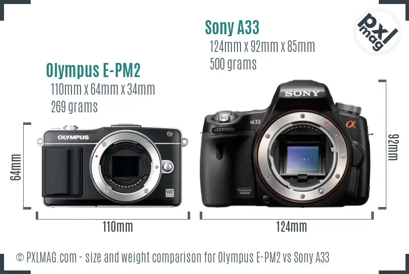 Olympus E-PM2 vs Sony A33 size comparison