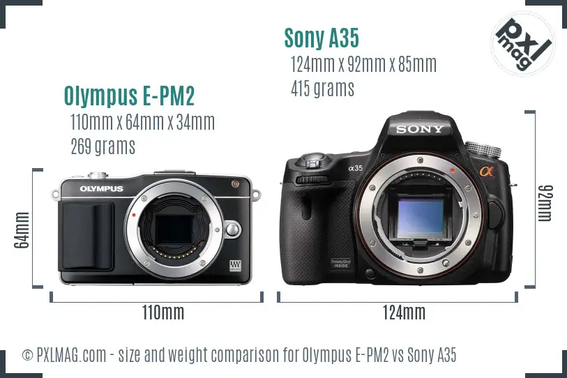 Olympus E-PM2 vs Sony A35 size comparison Olympus E-PM2 vs Sony A35 size comparison