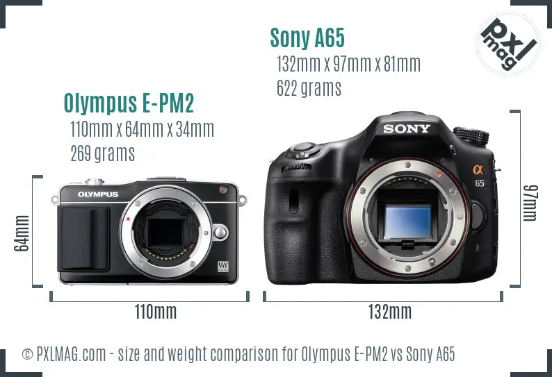 Olympus E-PM2 vs Sony A65 size comparison Olympus E-PM2 vs Sony A65 size comparison