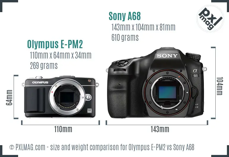 Olympus E-PM2 vs Sony A68 size comparison Olympus E-PM2 vs Sony A68 size comparison