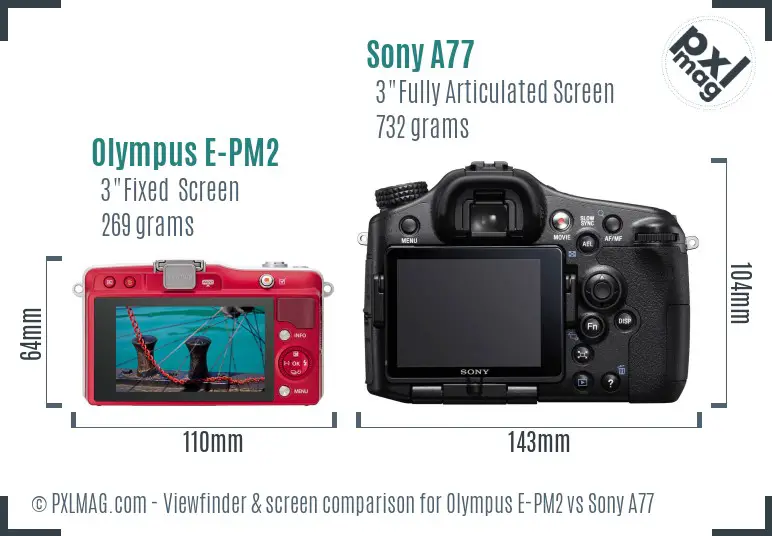 Olympus E-PM2 vs Sony A77 Screen and Viewfinder comparison