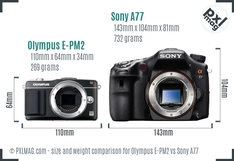 Olympus E-PM2 vs Sony A77 size comparison