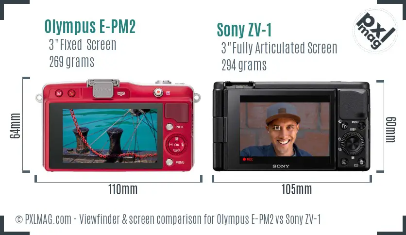 Olympus E-PM2 vs Sony ZV-1 Screen and Viewfinder comparison Olympus E-PM2 vs Sony ZV-1 Screen and Viewfinder comparison