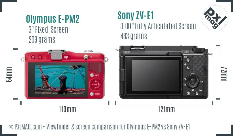 Olympus E-PM2 vs Sony ZV-E1 Screen and Viewfinder comparison