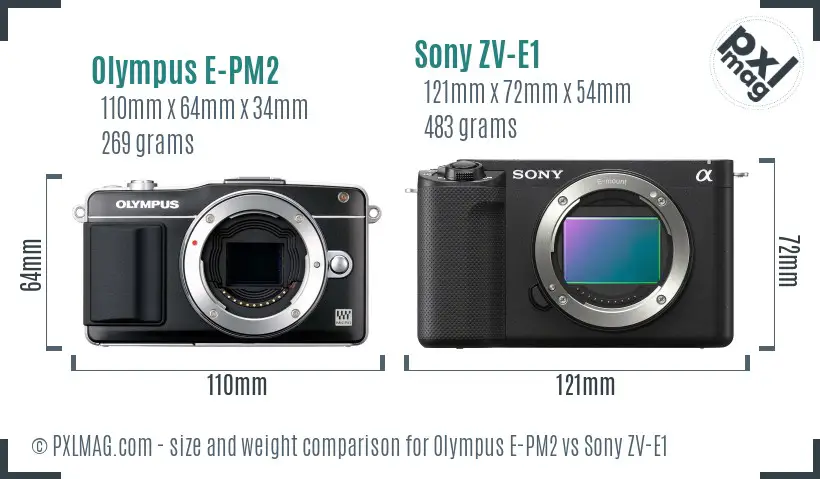 Olympus E-PM2 vs Sony ZV-E1 size comparison