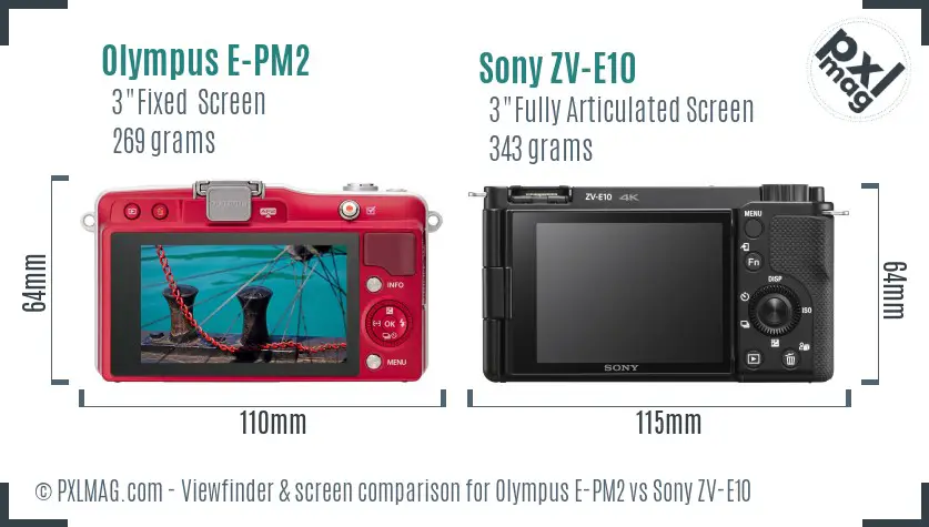 Olympus E-PM2 vs Sony ZV-E10 Screen and Viewfinder comparison