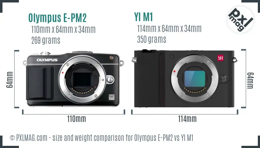 Olympus E-PM2 vs YI M1 size comparison