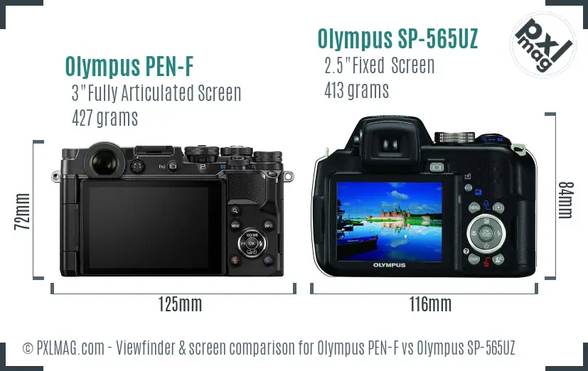 Olympus PEN-F vs Olympus SP-565UZ Screen and Viewfinder comparison
