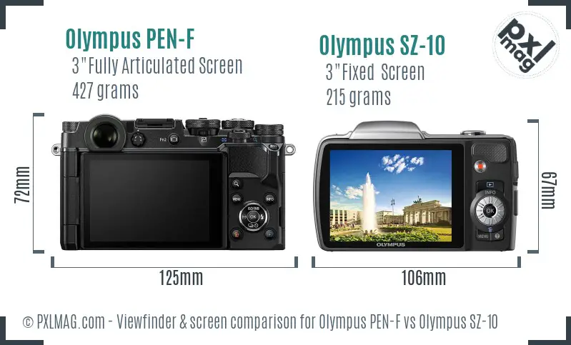 Olympus PEN-F vs Olympus SZ-10 Screen and Viewfinder comparison