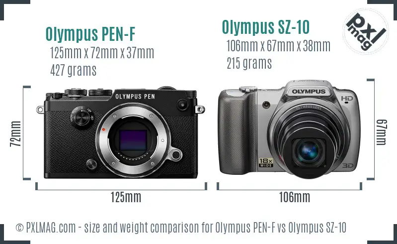 Olympus PEN-F vs Olympus SZ-10 size comparison