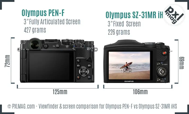 Olympus PEN-F vs Olympus SZ-31MR iHS Screen and Viewfinder comparison