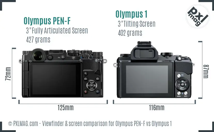 Olympus PEN-F vs Olympus 1 Screen and Viewfinder comparison