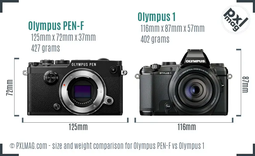 Olympus PEN-F vs Olympus 1 size comparison