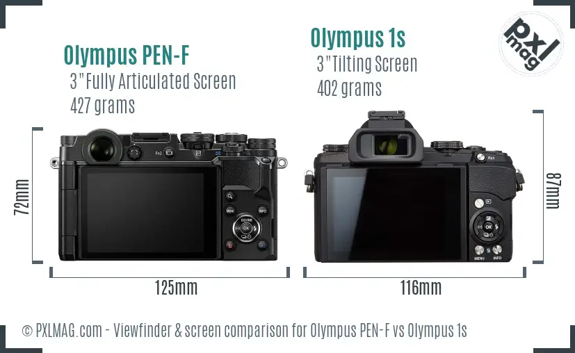 Olympus PEN-F vs Olympus 1s Screen and Viewfinder comparison
