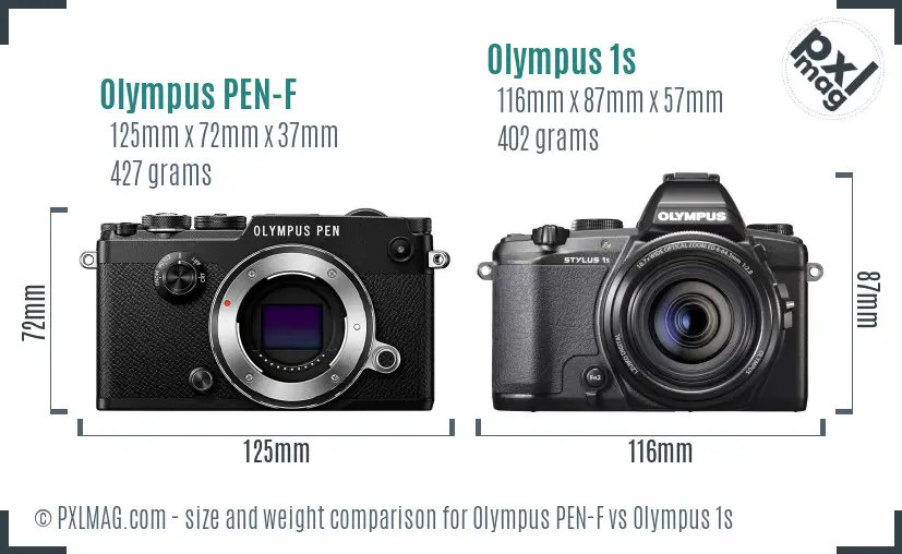 Olympus PEN-F vs Olympus 1s size comparison