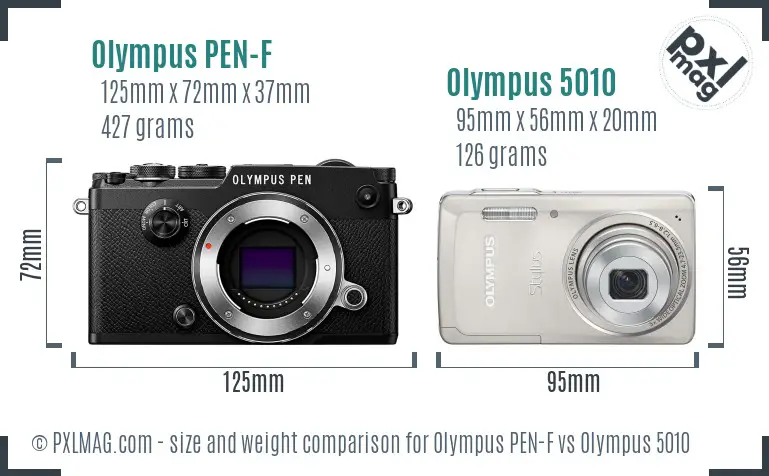 Olympus PEN-F vs Olympus 5010 size comparison
