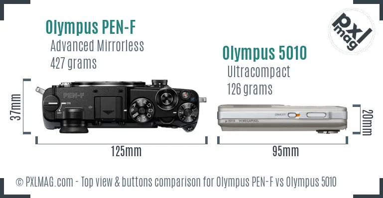 Olympus PEN-F vs Olympus 5010 top view buttons comparison