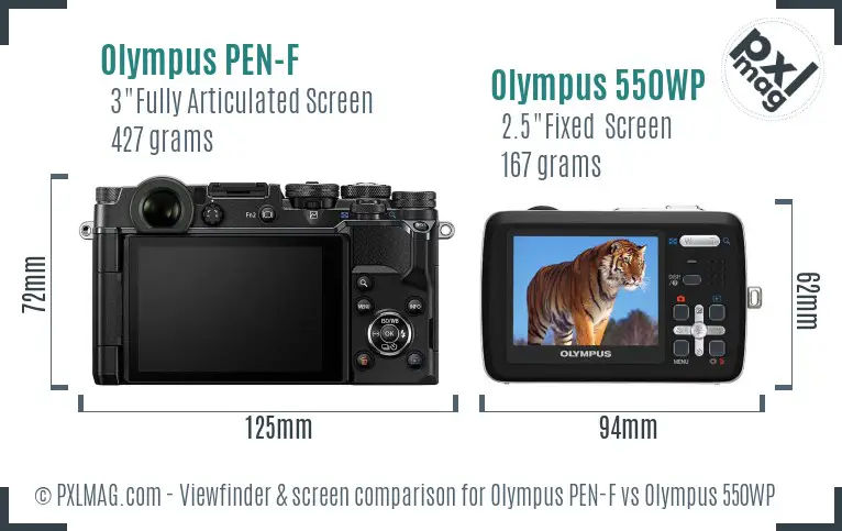 Olympus PEN-F vs Olympus 550WP Screen and Viewfinder comparison