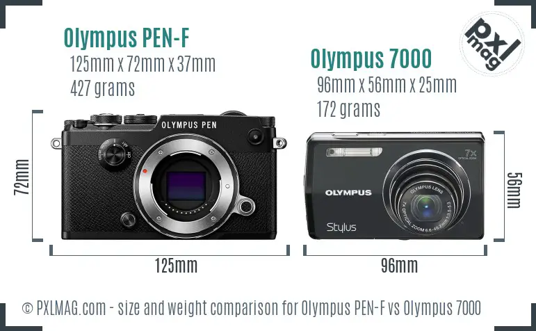 Olympus PEN-F vs Olympus 7000 size comparison