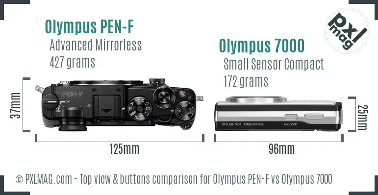 Olympus PEN-F vs Olympus 7000 top view buttons comparison