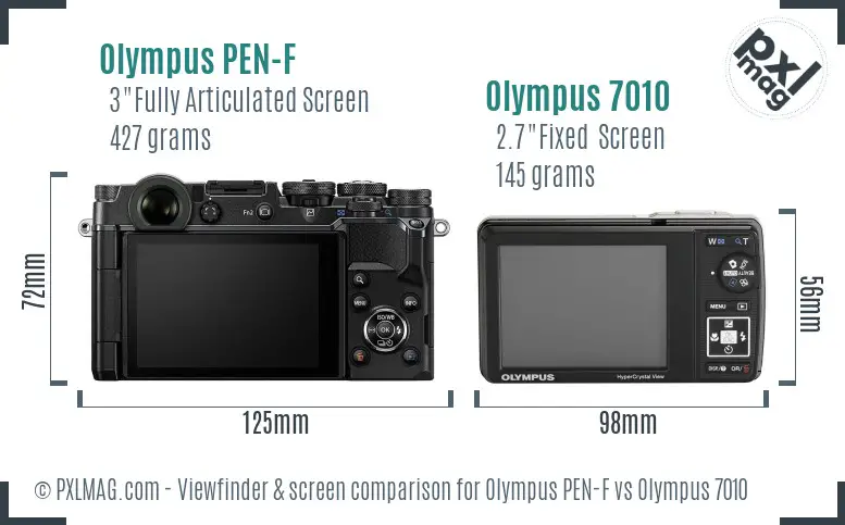 Olympus PEN-F vs Olympus 7010 Screen and Viewfinder comparison