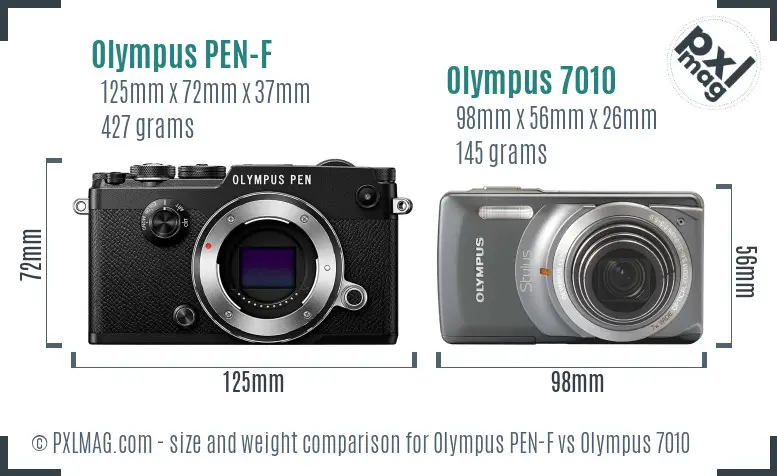 Olympus PEN-F vs Olympus 7010 size comparison