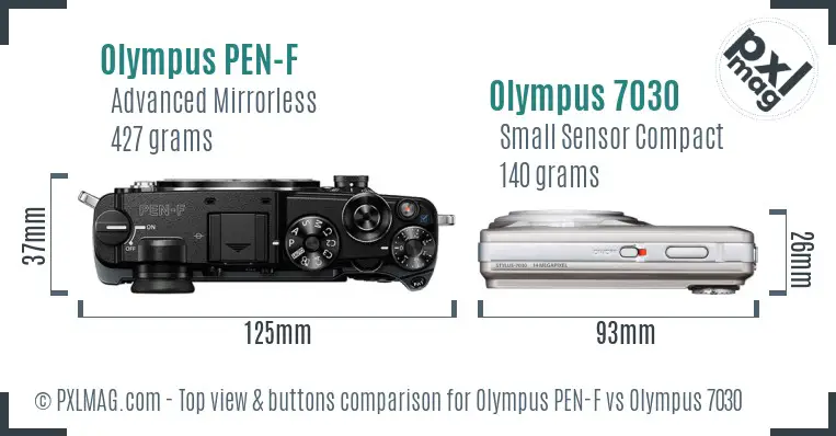 Olympus PEN-F vs Olympus 7030 top view buttons comparison