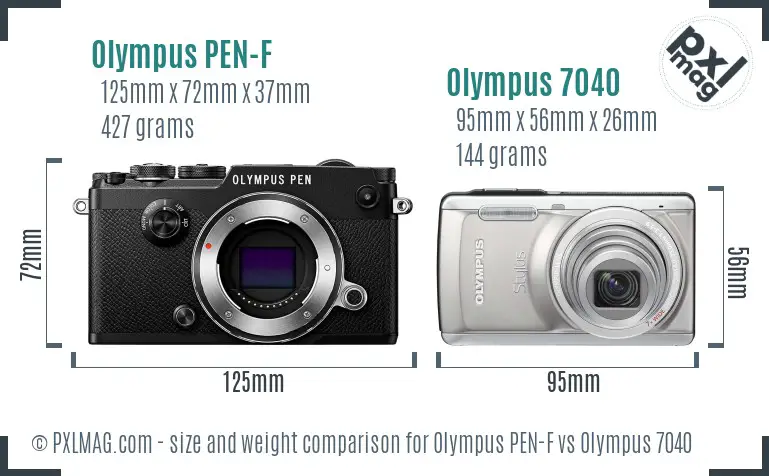 Olympus PEN-F vs Olympus 7040 size comparison
