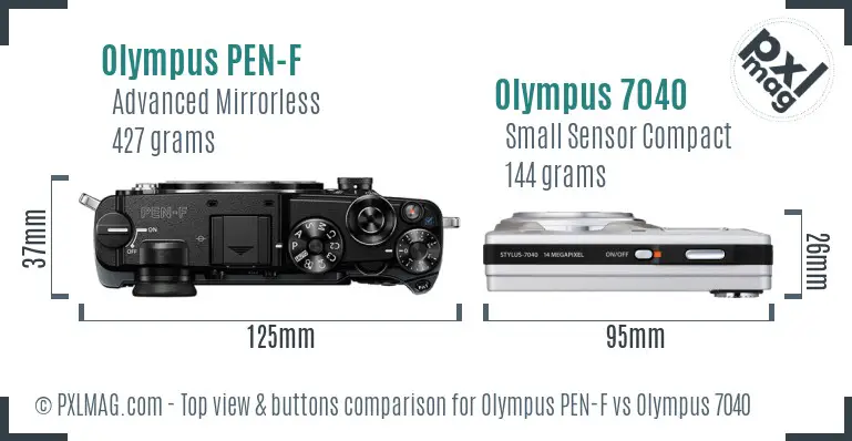 Olympus PEN-F vs Olympus 7040 top view buttons comparison