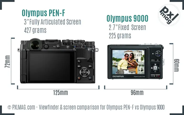Olympus PEN-F vs Olympus 9000 Screen and Viewfinder comparison