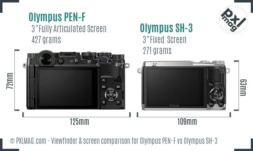 Olympus PEN-F vs Olympus SH-3 Screen and Viewfinder comparison