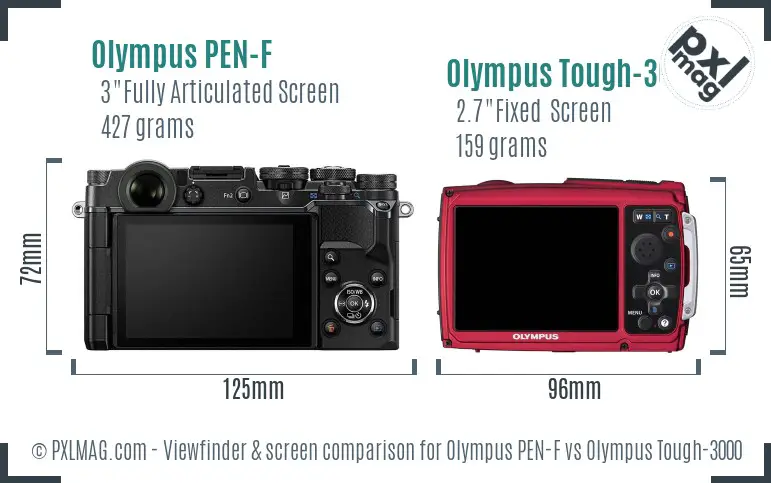 Olympus PEN-F vs Olympus Tough-3000 Screen and Viewfinder comparison