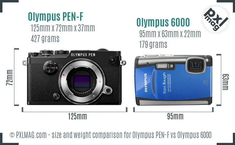 Olympus PEN-F vs Olympus 6000 size comparison