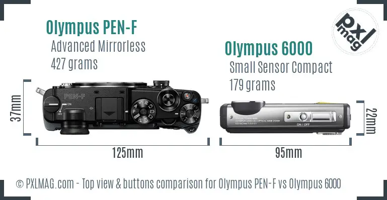 Olympus PEN-F vs Olympus 6000 top view buttons comparison