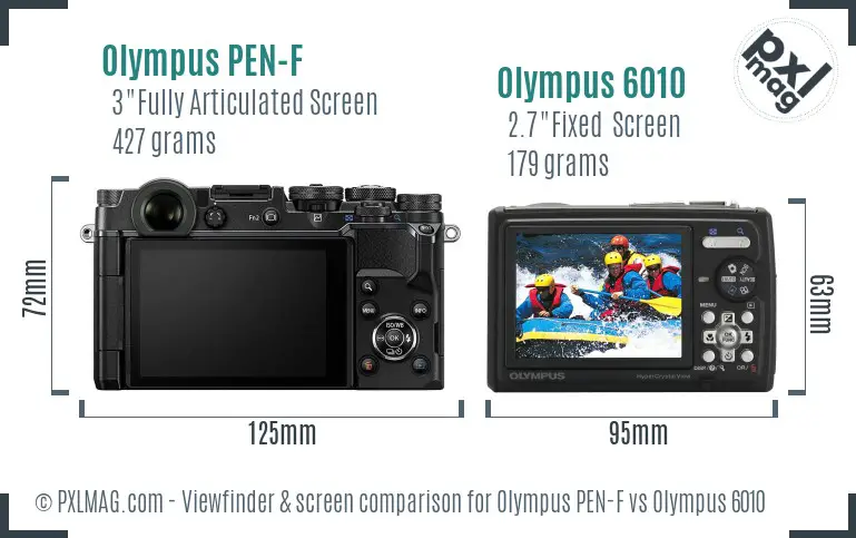 Olympus PEN-F vs Olympus 6010 Screen and Viewfinder comparison