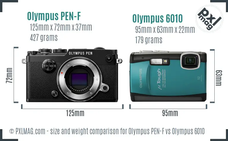 Olympus PEN-F vs Olympus 6010 size comparison