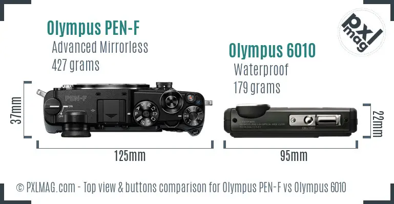 Olympus PEN-F vs Olympus 6010 top view buttons comparison