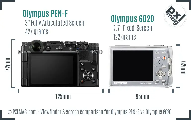 Olympus PEN-F vs Olympus 6020 Screen and Viewfinder comparison