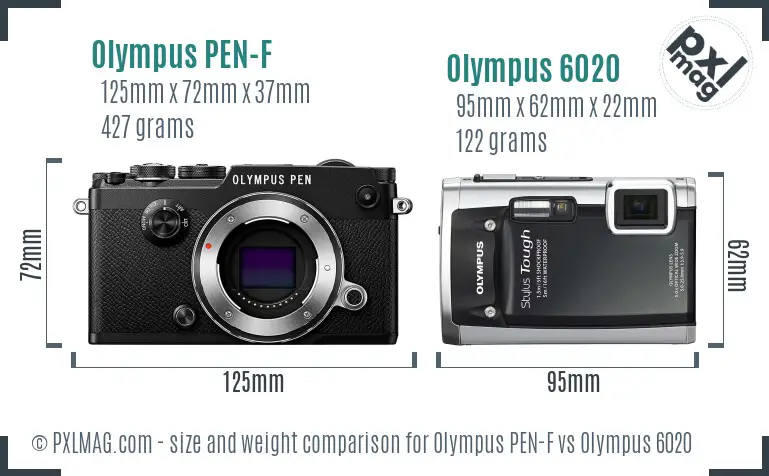 Olympus PEN-F vs Olympus 6020 size comparison