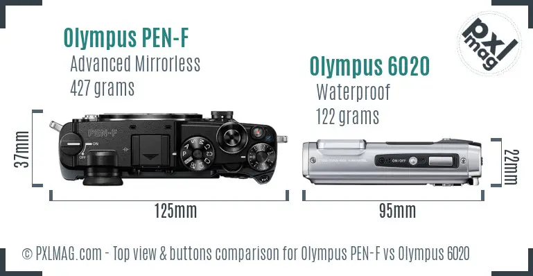 Olympus PEN-F vs Olympus 6020 top view buttons comparison