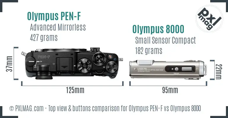 Olympus PEN-F vs Olympus 8000 top view buttons comparison