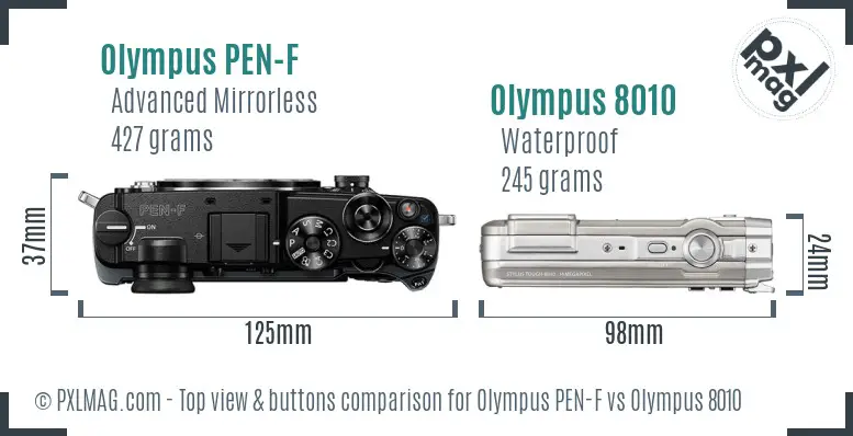 Olympus PEN-F vs Olympus 8010 top view buttons comparison
